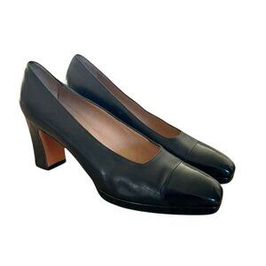Salvadore Ferragamo Women's Leather Patent Cap Toe Pumps- DE 36235 B66-Blue 7.5B